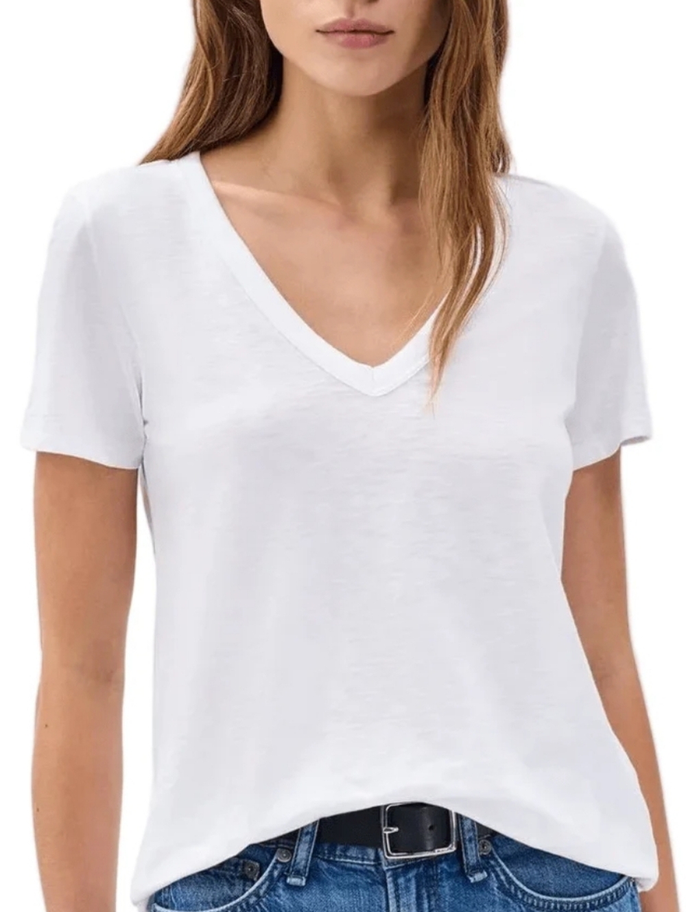 rag & bone White V-Neck Short Sleeve Tee